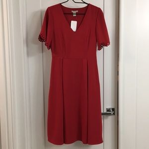 Scalloped sleeve A line red dress